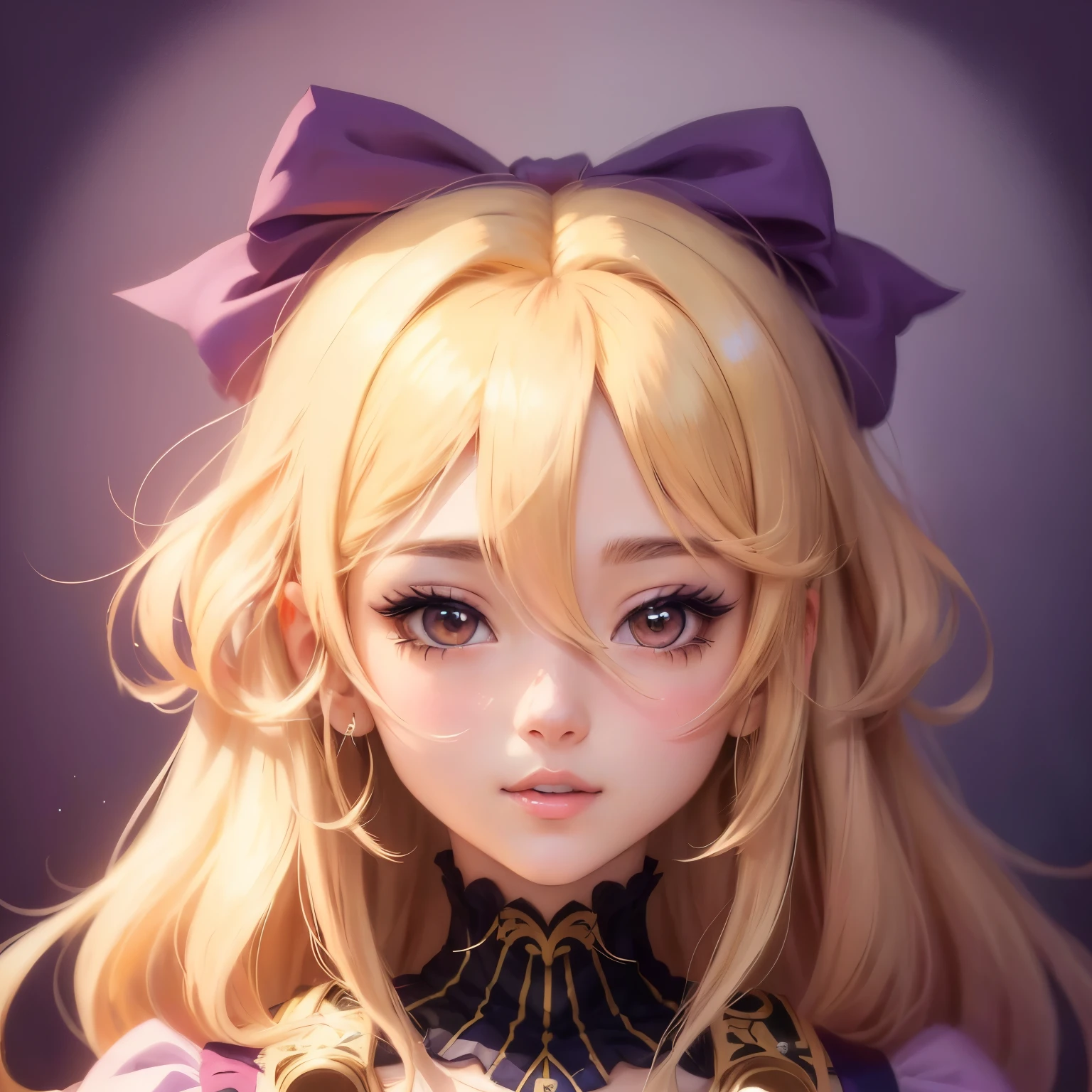 Chica anime con cabello rubio y ojos amarillos con un vestido morado., impresionante retrato de cara de anime, arte de anime digital detallado, retrato detallado de chica anime, hermoso retrato animado, retrato chica anime, cute retrato de chica anime, cute retrato de chica animes, hermosa cara de anime, retrato de una chica anime, retrato realista kawaii, retrato de chica anime, retrato de personaje de anime, arte detallado del personaje de anime