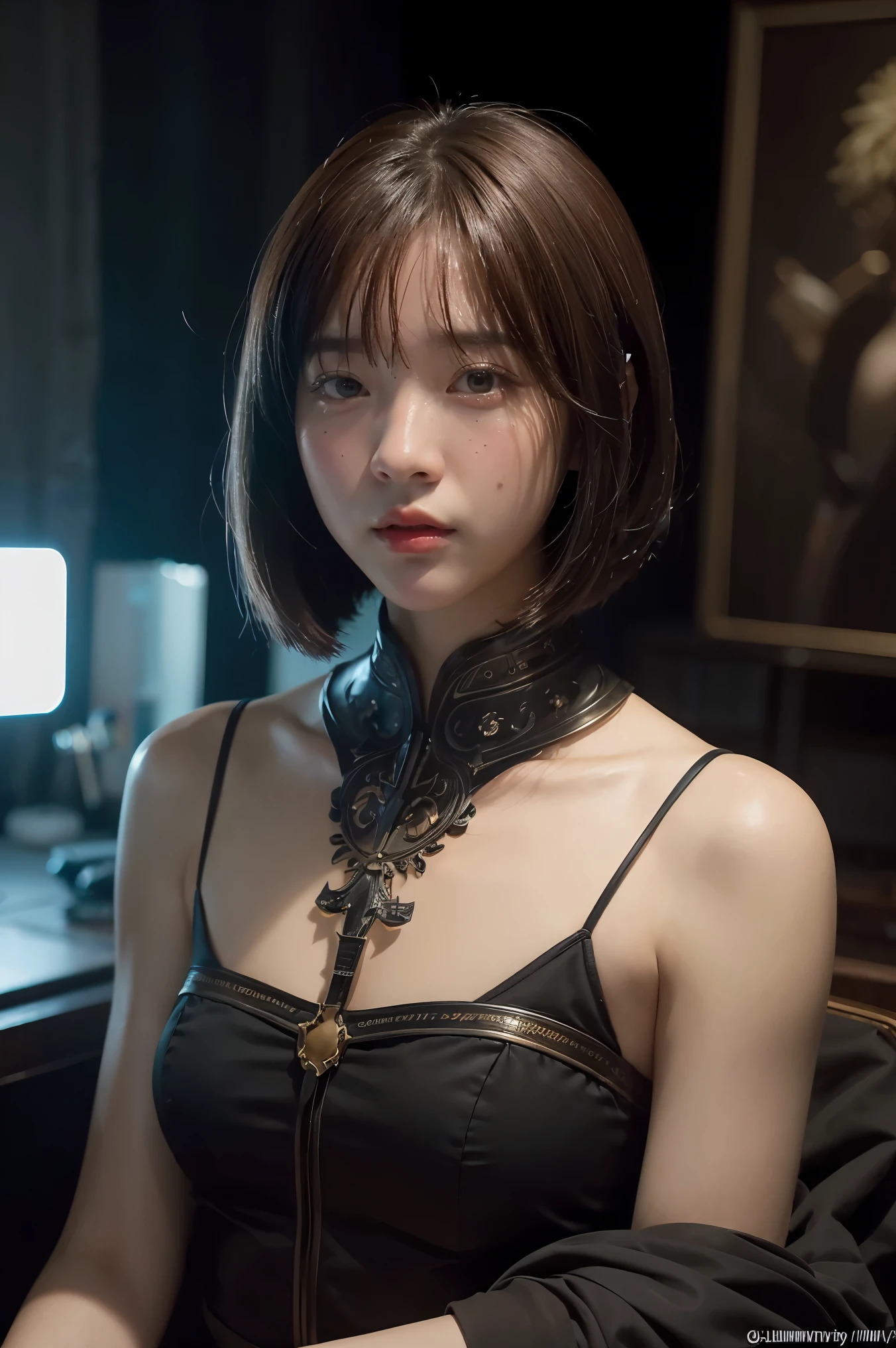 iu1, serious look, bob cut hairstyle, modelshoot style, (extremely detailed CG unity 8k wallpaper), full shot body photo of the most beautiful artwork in the world, medieval armor, professional majestic oil painting by Ed Blinkey, Atey Ghailan, Studio Ghibli, by Jeremy Mann, Greg Manchess, Antonio Moro, trending on ArtStation, trending on CGSociety, Intricate, High Detail, Sharp focus, dramatic, photorealistic painting art by midjourney and greg rutkowski, beautify face,