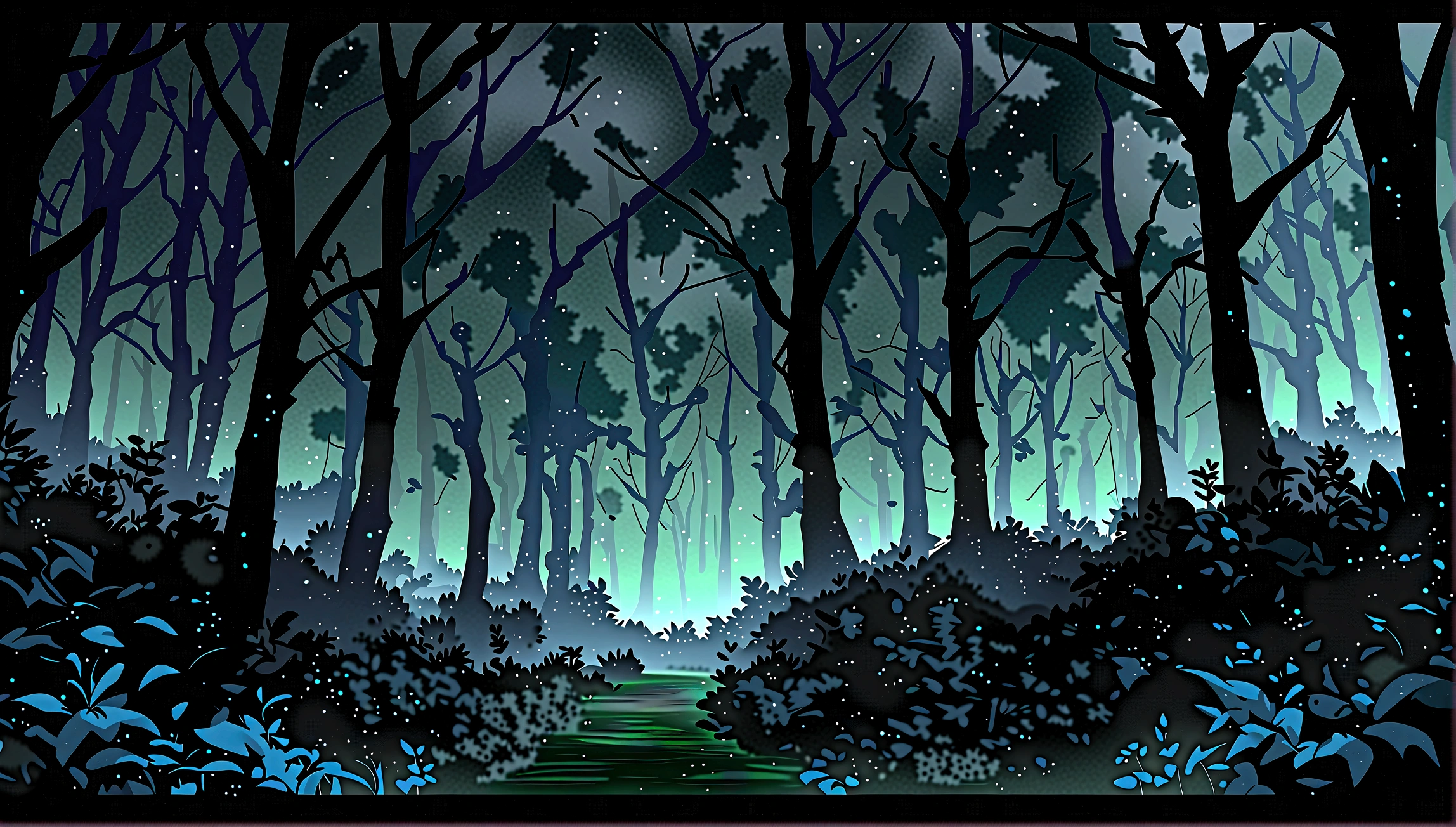 a detailed forest at night, glowing fireflies, moonlight, mist, ancient trees, gnarled roots, dense foliage, mystical atmosphere, (best quality,4k,8k,highres,masterpiece:1.2),ultra-detailed,(realistic,photorealistic,photo-realistic:1.37),studio lighting,physically-based rendering,vivid colors,cinematic lighting,dramatic shadows,lush vegetation,dark and moody,ghibli studio style,mir studio,fantasy,enchanting