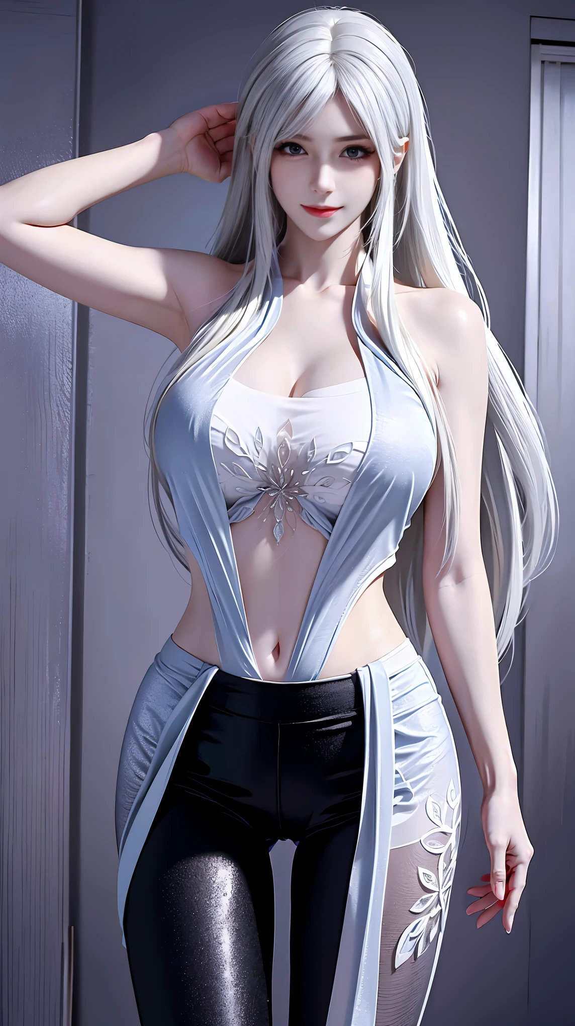 a white hair、Close-up of miss wearing white mask, Beautiful character painting, guweiz, Gurwitz-style artwork, White-haired god, author：Yang Jie, Epic and beautiful character art, Stunning character art, author：Fan Qi, by Wuzhun Shifan, pixiv Art Street Guviz, Single ponytail, insult, High Ponytail, Tall and big, Long legs, (sleeveless lace shirt), (shorts), (Striped )), ((Striped )), Walk, elegant, dignified, miss, Beautiful curves, sweet smile, Strong sense of detail and layering, color丰富绚丽, Has a unique texture, rich and colorful, color, vivid, Design Art, 16K, Super detailed, {{illustration}}, {Extremely refined}, {Exquisite surface treatment}, Super detailed, Delicate and shining eyes, {{Light}}, 极致Light效果, Model: realism, CFG size: 12, Laura: Bright texture (1.35), high quality, masterpiece, Exquisite facial features, Delicate hair depiction, Detailed depiction of the eyes, masterpiece, best quality, Light線追蹤, Extremely detailed CG unified 8k wallpaper, masterpiece, best quality, (1 girl), 完美miss身材, (((Skinny white T-shirt))), beautiful eyes, (Delicate face), short black hair, Tie your hair up, Light blue hairpin, Black silk frame glasses, in class, (White skin), (Optimal Lighting), (Super intricate details), 4k unity, (Super detailed CG), Showing off her white legs, , Hot Pants, shorts,性感Long legs, Thin waist, Sweat flows down my waist, Showing belly, Extremely detailed depiction, Pink Hair, Asymmetrical bangs, Transparent clothes, Hands on thighs, 把目Light移開, 8k resolution, Raise an eyebrow, shiny hair, Flower head, Wristbands, bandage，Leather sexy pose, simple grey background, Crawl to the audience, kitten pose, On all fours,nude,National Foundation,underwear,(masterpiece, best quality:1.4), (Modern), 1 girl, solitary, leave, SFW, Great girlfriend, (Permanent installation:1.1), Dynamic poses,  (Tight yoga pants, Dark gray yoga pants:1.4),Long blond hair, Sweep bangs, Heart-Shaped Face, elegant面容, Pretty Face, The face is rich in detail, Extremely delicate skin, skin pores, Subsurface scattering, (Detailed blue eyes), actual pupils, Large Breasts, Smile full of love, looking at the audience, Full flush, Full lips, Put your hands behind your back，City Streets, 阳Light, Wind, Detailed background, Depth of Field, Atmospheric perspective, Volumetric Lighting, Be focused, ridiculous, actual proportions, Good anatomy, (actual, hyperactual:1.4), 16k high dynamic range,
