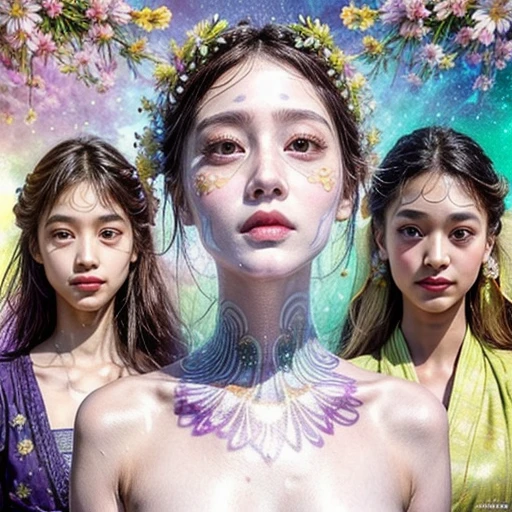 { SFW | NSFW | ((No clothes)) }, (Only faces and flowers in composition), (masterpiece, top quality, Surrealism, concept art, beautiful and aesthetic), (Photorealsitic, Hyper-Realism:1.37), Close-up (3 girls), (((Extremely detailed NOGIZAKA face variations))), All Faces surrounded by flowers, Ultra-detailed,(colorful:1.1),(falling petals:1.2), (Dazzling Self-Luminous floral background:1.4), (Radiant PearlSkin, Elaborate detailed Eyes with sparkling highlights), (many colors:1.4), (Space Filled with all flowers), (Everything except faces covered with fresh flowers:1.2), (invisible body:1.5), (body:-1) .