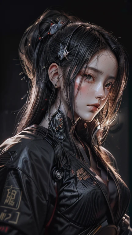 Science fiction, foto realista, cara de cerca, 1 mechanical girl, mechanical parts, cara mecanica, cara muy detallada, ojo mecanico, Some of the elements of the skin are mechanical., cyber, marioneta, geisha androide, vistiendo ropa tradicional japonesa y una sombrilla, elegant mix of japanese woman and mechanical robot, japanese geisha androide, ropa tradicional de geisha, belleza mecanica geisha, peinado de geisha, Portrait of a mechanical geisha., mechanical parts, cara mecanica, manos mecanicas, visible mechanical element (cuerpo mecanico,brazos mecanicos :1.4), rostro primer plano disparo profundidad de campo, film grain, foto cruda