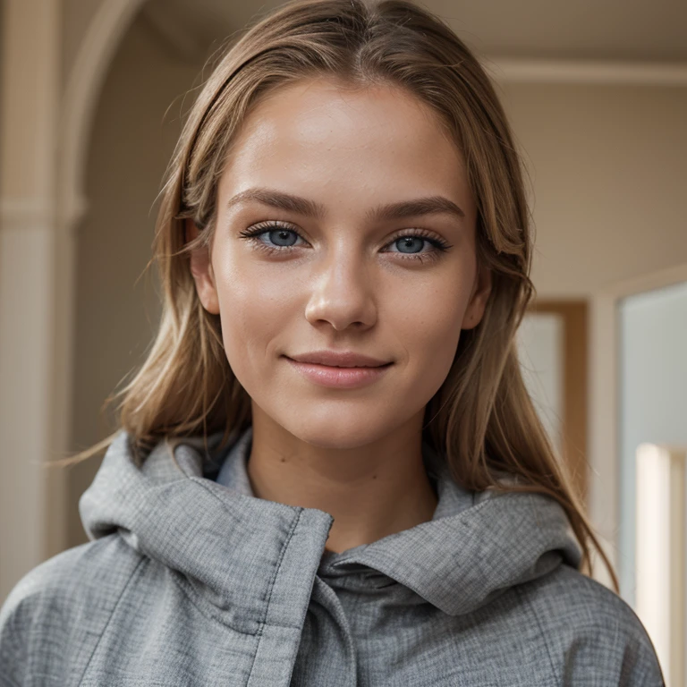 Nikon Z 85mm, beau, jouant au foot , un mannequin de 20 ans, une blonde, Yeux gris brillants, ajuster, maigre, ((highly detailed skin, skin details)), Sharpness, 8K UHD, DSLR, High quality, magnifique visage russe, souriant, very realistic, porter un manteau d'hiver beige, marcher dans un parc, fermer