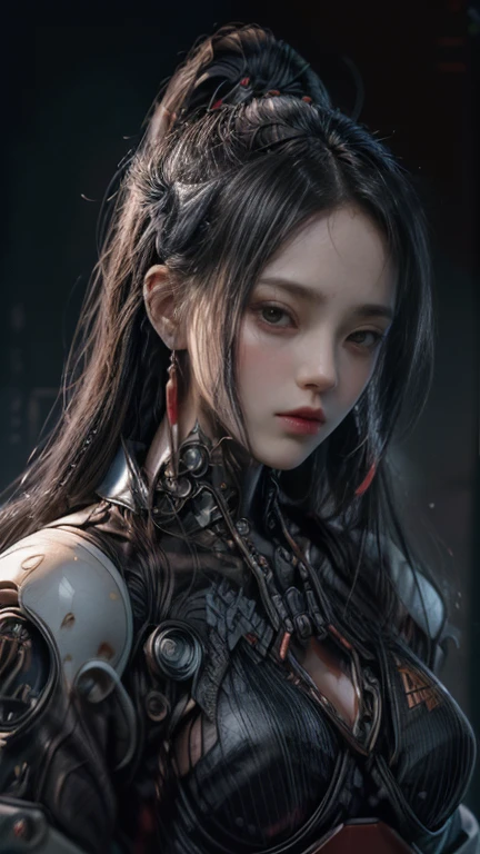 Science fiction, foto realista, cara de cerca, 1 mechanical girl, mechanical parts, cara mecanica, cara muy detallada, ojo mecanico, Some of the elements of the skin are mechanical., cyber, marioneta, geisha androide, vistiendo ropa tradicional japonesa y una sombrilla, elegant mix of japanese woman and mechanical robot, japanese geisha androide, ropa tradicional de geisha, belleza mecanica geisha, peinado de geisha, Portrait of a mechanical geisha., mechanical parts, cara mecanica, manos mecanicas, visible mechanical element (cuerpo mecanico,brazos mecanicos :1.4), rostro primer plano disparo profundidad de campo, film grain, foto cruda