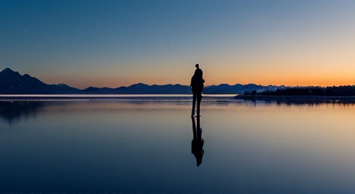 （（highest quality））， （（masterpiece））， （（long range shooting）），evening， women are，Standing on a salt lake，The water surface is like a mirror，Reflecting the sky。Look at the sky，The Milky Way is in the sky。