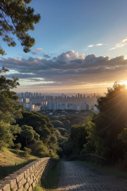fundo em um belo parque com um magnifico por do sol