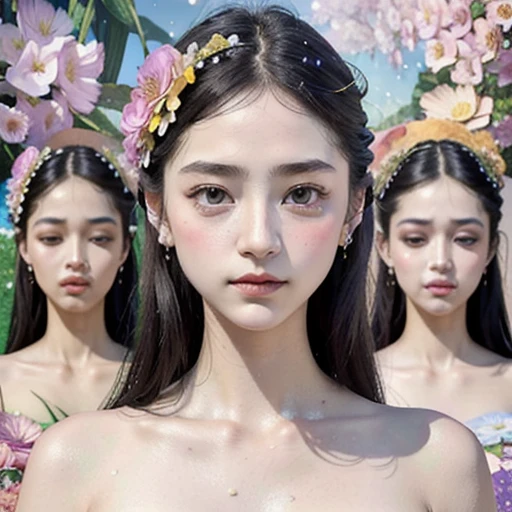 { SFW | NSFW | ((No clothes)) }, (Only faces and flowers in composition), (masterpiece, top quality, Surrealism, concept art, beautiful and aesthetic), (Photorealsitic, Hyper-Realism:1.37), Close-up (3 girls), (((Extremely detailed NOGIZAKA face variations))), All Faces surrounded by flowers, Ultra-detailed,(colorful:1.1),(falling petals:1.2), (Dazzling Self-Luminous floral background:1.4), (Radiant PearlSkin, Elaborate detailed Eyes with sparkling highlights), (many colors:1.4), (Space Filled with all flowers), (Everything except faces covered with fresh flowers:1.2), (Flower outfits made from fresh flowers) (invisible body:1.5), (body:-1) .