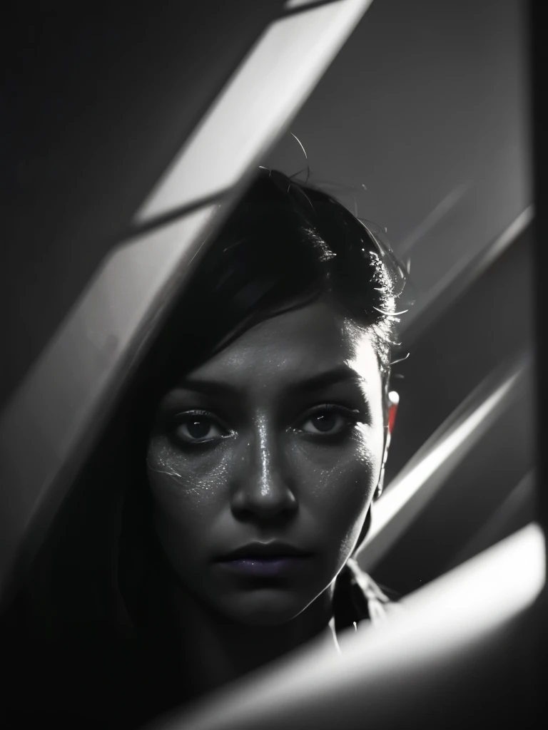 "Facing Inner Reflections", silhouette contrast, looming shadow, emotions manifested, Canon EOS R6, dramatic backlighting, evocative monochromatic style.
