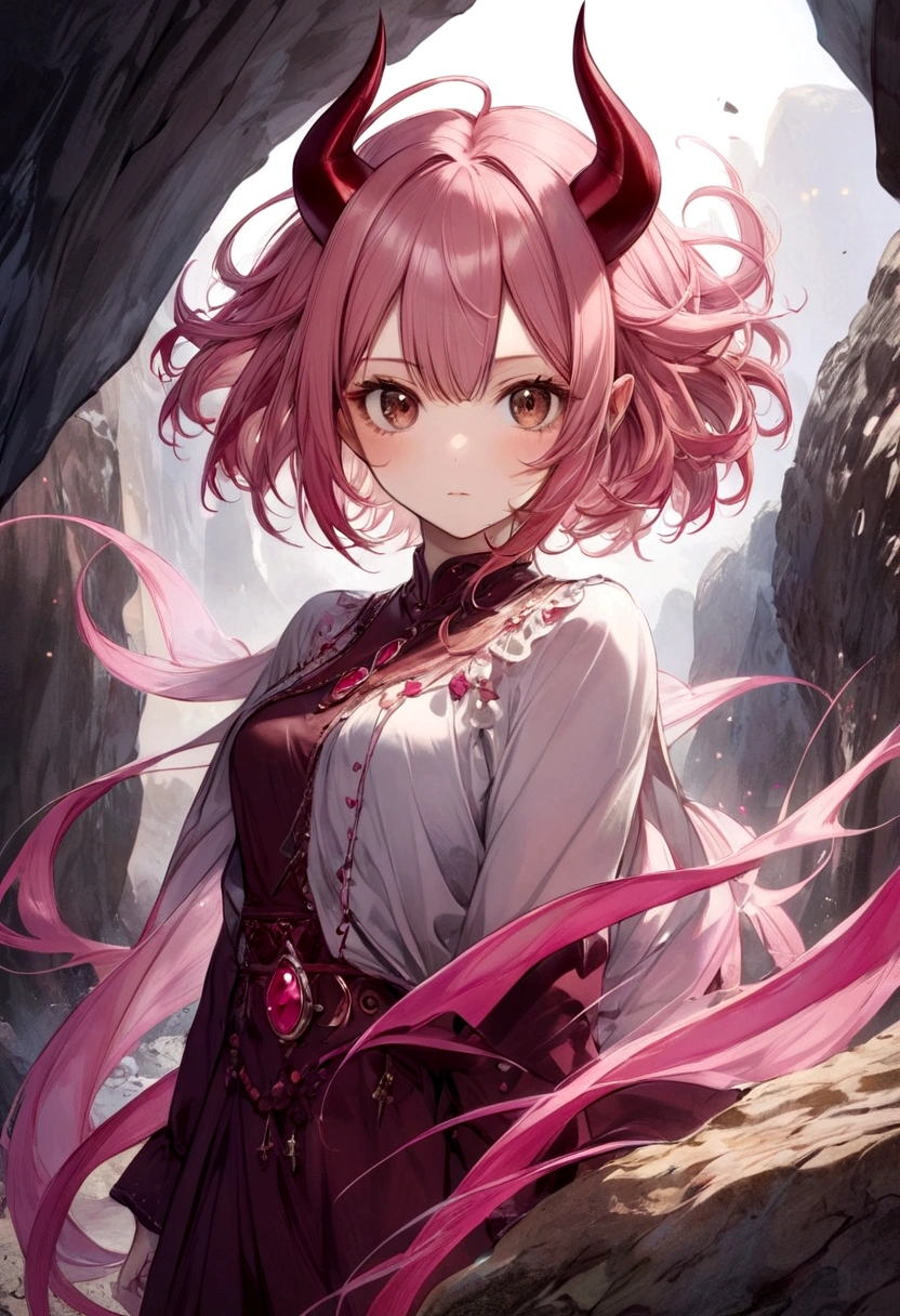 Female, Rock Element, Pink Hair, Brown Eyes, Devil Horns