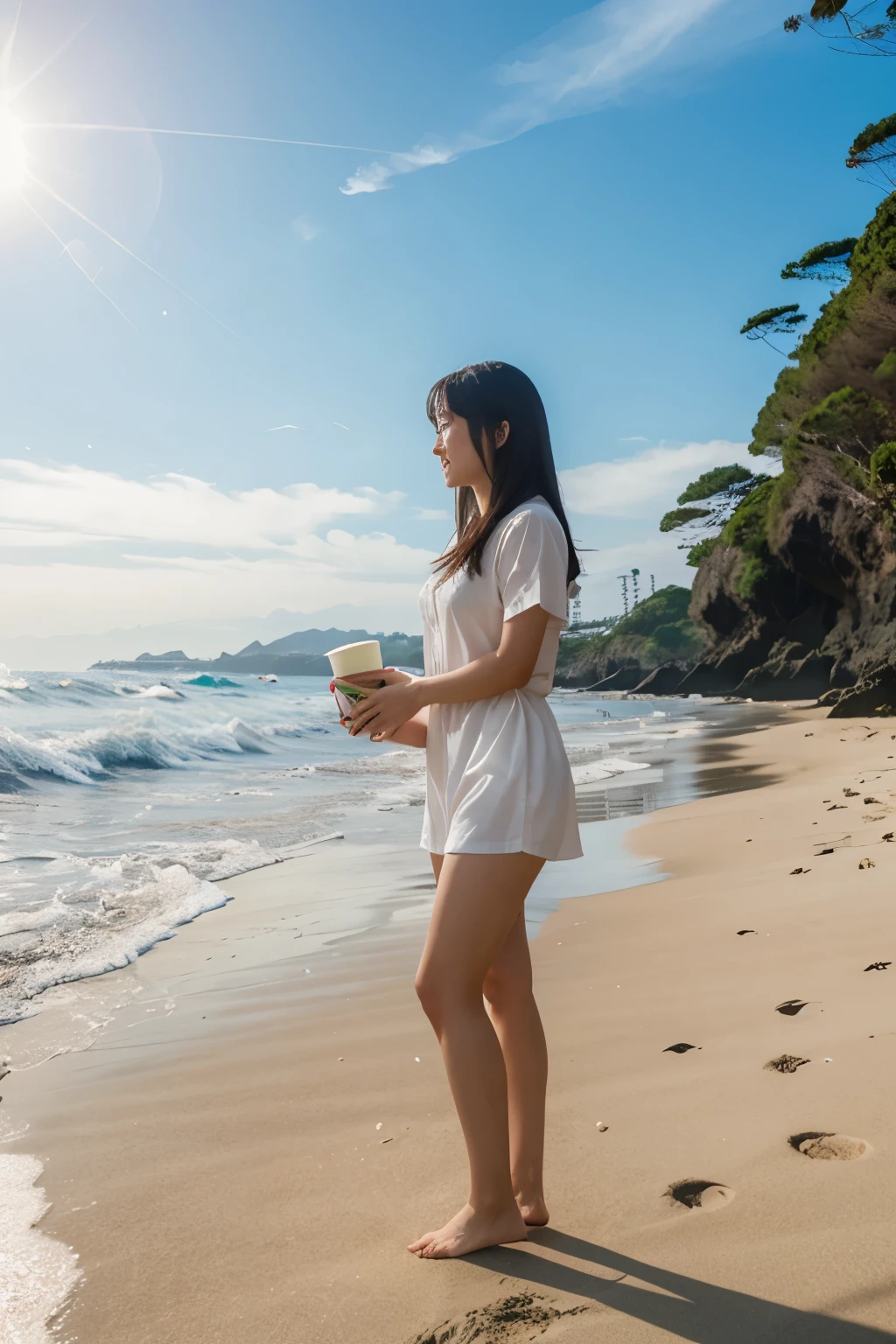 Beautiful women japan, beach sea happy
