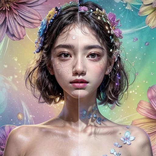 { SFW | NSFW | (((No clothes))) }, (Only faces and flowers in composition), (masterpiece, top_quality, Surrealism, concept art, beautiful and aesthetic), (Photorealsitic, HyperRealism:1.37), (Close-up girls), (((Extremely detailed NOGIZAKA face variations))), All Faces surrounded by flowers, Ultra-detailed,(colorful:1.1),(falling petals:1.2), (Dazzling Self-Luminous floral background:1.4), (Radiant PearlSkin, Elaborate detailed Eyes with sparkling highlights), (many colors:1.4), (Space Filled with all flowers), (Everything except faces covered with fresh flowers:1.2), (Flower outfits made from fresh flowers) (invisible body:1.5), (body:-1) .