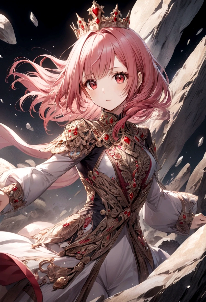 Female, Rock Element, Pink Hair, Red Eyes, Queen