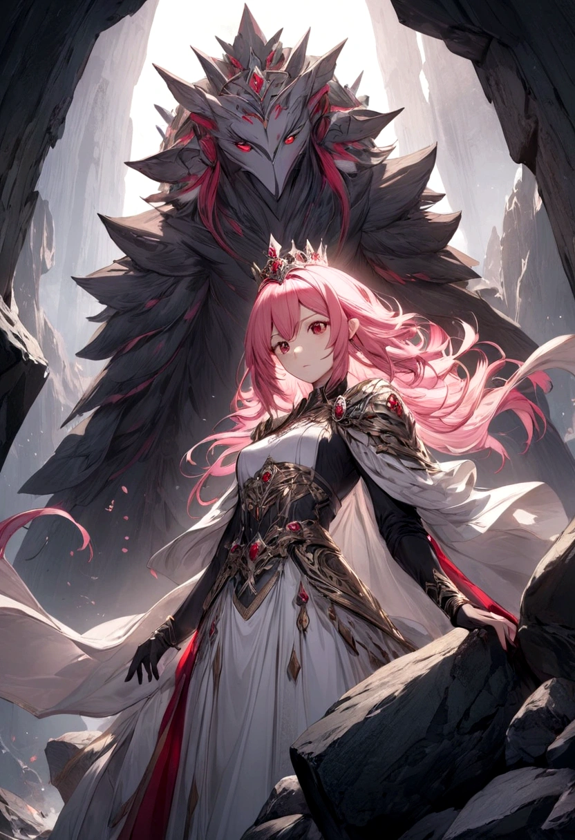 Female, Rock Element, Pink Hair, Red Eyes, Queen