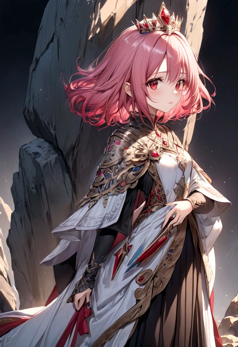 Female, Rock Element, Pink Hair, Red Eyes, Queen