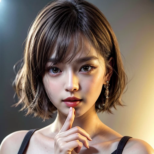 (highest quality,Super detailed,Physically Based Rendering:1.2), (RAW, Realistic, Photorealistic:1.37),Portraiture,Beautiful young woman with Delicate facial features,Soft lighting, ((Playfully licking finger with tongue, Gently placing a finger in the mouth)), (Close-up shot of sensual lips),Cheeks turn slightly red,A gentle and captivating gaze, cute BabyLike finger . Studio gray background, Light Particles, many blurred colorful Lights (dazzling bokeH) . BREAK . (((NOGIZAKA face variations))) Extremely Detailed very KAWAII face variations, elaborate detailed Eyes with (sparkling highlights:1.2), (Voluminous long eyelashes:0.9)、Glossy RED Lips with beautiful details, Coquettish tongue, Rosy cheeks, Radiant PearlSkin with clear transparency, (Natural:0.7) Detailed FlawlessSkin with glowing DowneyHair . { (Dynamic LifeLike expressions) | :d) }, (large eyes:-1) . mouth_hold