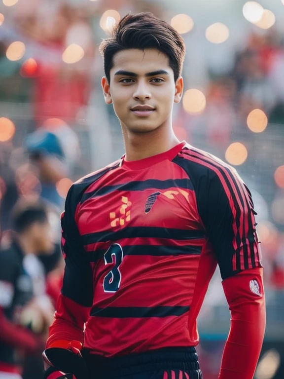 Male soccer player Aarav is holding a soccer ball on the field.,  Portrait in the middle of a shot, , traditional beauty, Very beautiful Enga style., traditional, Handsome boy anime, Niwan Chandra, According to Thawan Duchanee&#39;s style, traditional dress, Wear elegant clothes, Southeast Asia that has existed for a long time, traditional tai costume, Screensaver, Niwan Chandra, Ramil Sunga, Inspired by Jan Asselijn, Mohamed Shahin style, Henry&#39;s Ascension, Medium portrait, by เอ็ดดี้ เมนโดซา, Tommy 1 6 years, by 