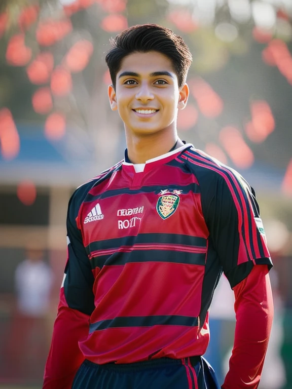 Male soccer player Aarav is holding a soccer ball on the field.,  Portrait in the middle of a shot, , traditional beauty, Very beautiful Enga style., traditional, Handsome boy anime, Niwan Chandra, According to Thawan Duchanee&#39;s style, traditional dress, Wear elegant clothes, Southeast Asia that has existed for a long time, traditional tai costume, Screensaver, Niwan Chandra, Ramil Sunga, Inspired by Jan Asselijn, Mohamed Shahin style, Henry&#39;s Ascension, Medium portrait, by เอ็ดดี้ เมนโดซา, Tommy 1 6 years, by 