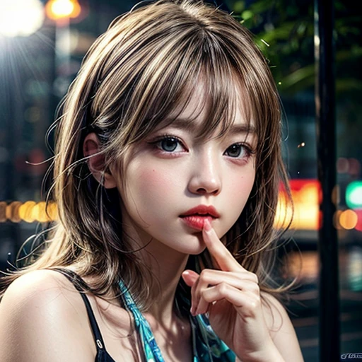 (highest quality,Super detailed,Physically Based Rendering:1.2), (RAW, Realistic, Photorealistic:1.37),Portraiture,Beautiful young woman with Delicate facial features,Soft lighting, ((Playfully licking finger with tongue, Gently placing a finger in the mouth)), (Close-up shot of sensual lips),Cheeks turn slightly red,A gentle and captivating gaze, cute BabyLike finger . Studio gray background, Light Particles, many blurred colorful Lights (dazzling bokeH) . BREAK . (((NOGIZAKA face variations))) Extremely Detailed very KAWAII face variations, elaborate detailed Eyes with (sparkling highlights:1.2), (Voluminous long eyelashes:0.9)、Glossy RED Lips with beautiful details, Coquettish tongue, Rosy cheeks, Radiant PearlSkin with clear transparency, (Natural:0.7) Detailed FlawlessSkin with glowing DowneyHair . { (Dynamic LifeLike expressions) | :d) }, (large eyes:-1) . mouth_hold