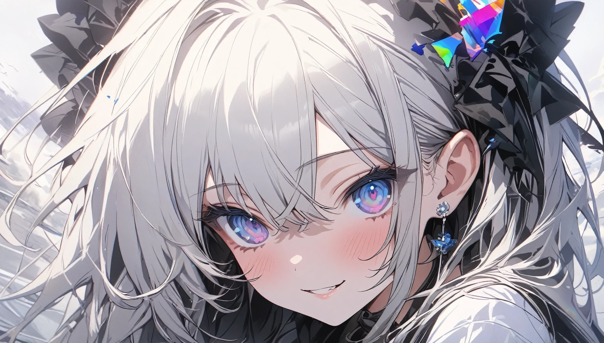 (masterpiece, highest quality, highest quality, (No text), Beautiful and aesthetic:1.2),No text,anime、 BREAK, 1 Girl, Glitch Art, (Digital Distortion), pixelated fragment, Data Corruption,Colorful Noise, Visual clutter,Modern aesthetics、(Black and white art:1.8)