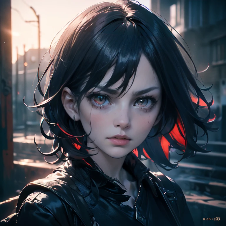 1 girl, demon, crazy expression, evil, red eyes, black blue hair with highlights, (best quality,4k,8k,highres,masterpiece:1.2),ultra-detailed,(realistic,photorealistic,photo-realistic:1.37),intricate details, dark fantasy, chiaroscuro lighting, ominous atmosphere, dramatic contrast, deep shadows, moody colors, blue and red tones