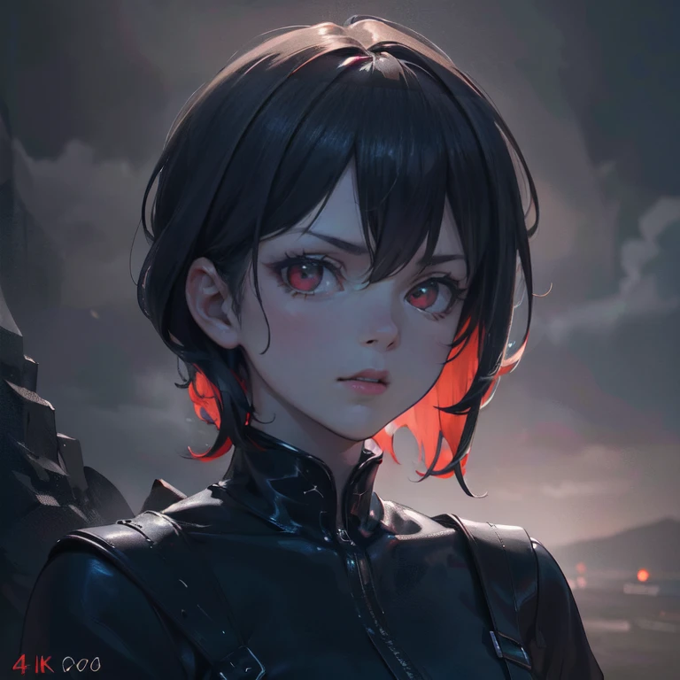 1 girl, demon, crazy expression, evil, red eyes, black blue hair with highlights, (best quality,4k,8k,highres,masterpiece:1.2),ultra-detailed,(realistic,photorealistic,photo-realistic:1.37),intricate details, dark fantasy, chiaroscuro lighting, ominous atmosphere, dramatic contrast, deep shadows, moody colors, blue and red tones