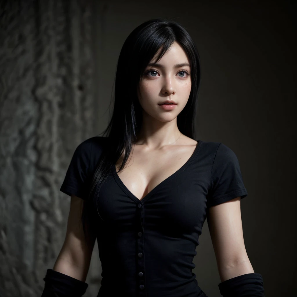 Tifa lockhart, (best quality,ultra-detailed,Realistic:1.37),beautiful detailed face,Perfect symmetry,perfectly shaped body,Perfect makeup,vivid colors,studio lighting