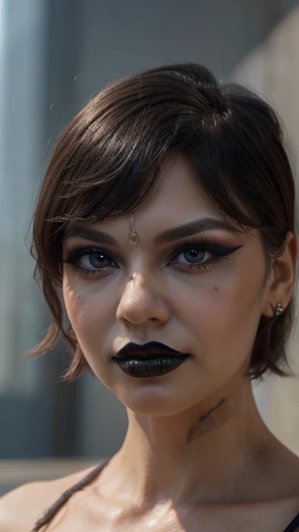 ((mejor calidad: 1.5)) ((obra maestra: 0.8)), detalles intrincados, Sharp focus, Profesional, vida real, realistic face representation, dim volumetric lighting, dynamic pose, al estilo de las representaciones realistas e hiper detalladas BREAK (detailed 30 year old android woman, (((opaque gothic eye makeup, retrato) ojos azul hielo, pelo corto de jengibre, lados afeitados), determined expression)), Fotorrealista, Hyper realistic, 8K