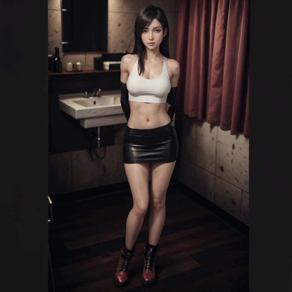 Tifa lockhart, (best quality,ultra-detailed,Realistic:1.37),beautiful detailed face,Perfect symmetry,perfectly shaped body,Perfect makeup,vivid colors,studio lighting