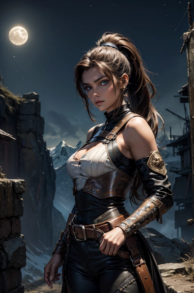concept art, dark souls, a female character vinking from the video game "Senua's Saga: Hellblade". The character is in a dramatic pose, apparently on a battlefield, wearing armor and with paint or markings on his face. long white hair and blue eyes, She holds a sword with a red blade that appears to be dripping or emanating an ominous light. and the atmosphere is dark and gloomy, with fog or smoke all around. In the background, there are faint silhouettes of mountains. "best quality", "high resolution", 4k, "wallpaper", "perfect anatomy", "super detailed", "digital anime" , ("holding the sword perfectly")