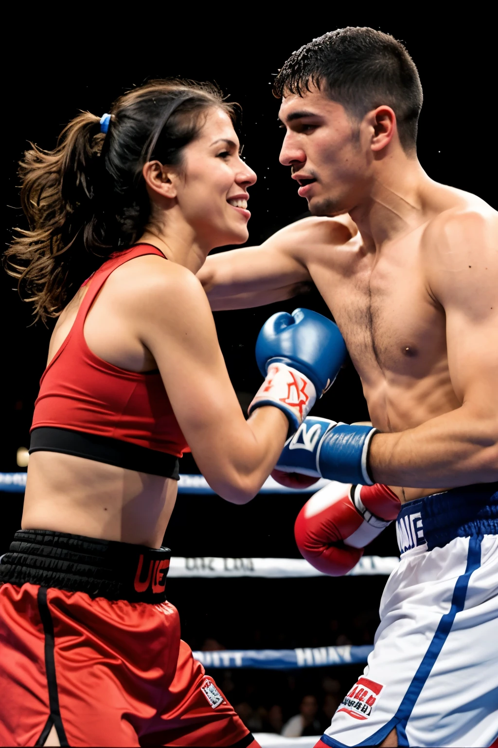 un hombre pegandole a una mujer en un rind de boxeo