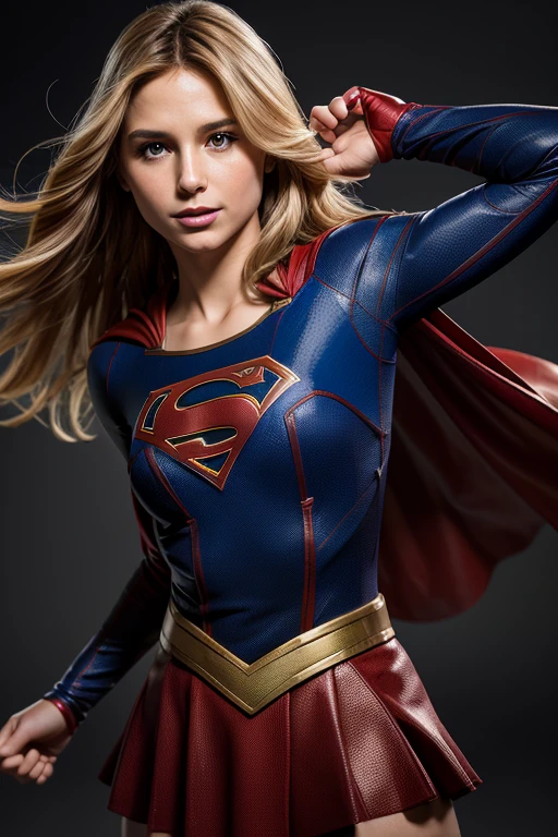 Portrait of Supergirl, gorgeous, dynamic pose, highly detailed, perfect composition, UHD, intricate