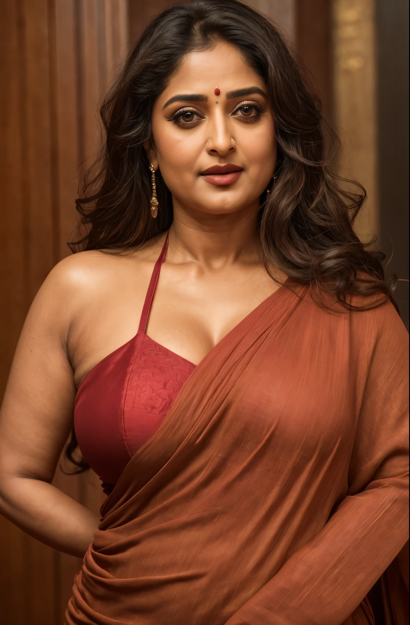 50yo mature MILF Anushka Shetty,((best quality)), ((masterpiece)), ((realistic)), eye kajal, mascara, red lips, sensual Beauty, provoking body, extreme sweat, sweat soaked skin, slight stretch marks, alluring figure, bulging figure, thick charming lady, curvy, thick navel, full figured woman, eye kajal, massive breast, full body, styled hair, pierced eyes, female face,royal aura, trend on artstation , sharp focus, studio photo, intricate detail, very detailed, detailed eye, illustration, very detailed, sharp focus, digital render, professional, 4k
