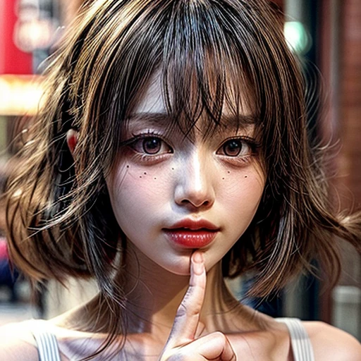 (highest quality,Super detailed,Physically Based Rendering:1.2), (RAW, Realistic, Photorealistic:1.37),Portraiture,Beautiful young woman with Delicate facial features,Soft lighting, ((Playfully licking finger with tongue, Gently placing a finger in the mouth)), (Close-up shot of sensual lips),Cheeks turn slightly red,A gentle and captivating gaze, cute BabyLike finger . Studio gray background, Light Particles, many blurred colorful Lights (dazzling bokeH) . BREAK . (((NOGIZAKA face variations))) Extremely Detailed very KAWAII face variations, elaborate detailed Eyes with (sparkling highlights:1.2), (Voluminous long eyelashes:0.9)、Glossy RED Lips with beautiful details, Coquettish tongue, Rosy cheeks, Radiant PearlSkin with clear transparency, (Natural:0.7) Detailed FlawlessSkin with glowing DowneyHair . { (Dynamic LifeLike expressions) | :d) }, (large eyes:-1) . mouth_hold