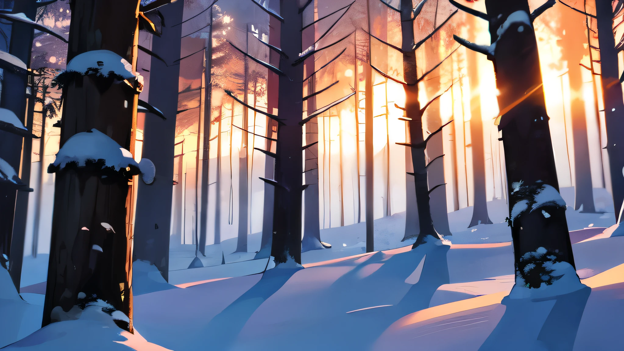 a beautiful, snowy valley with trees