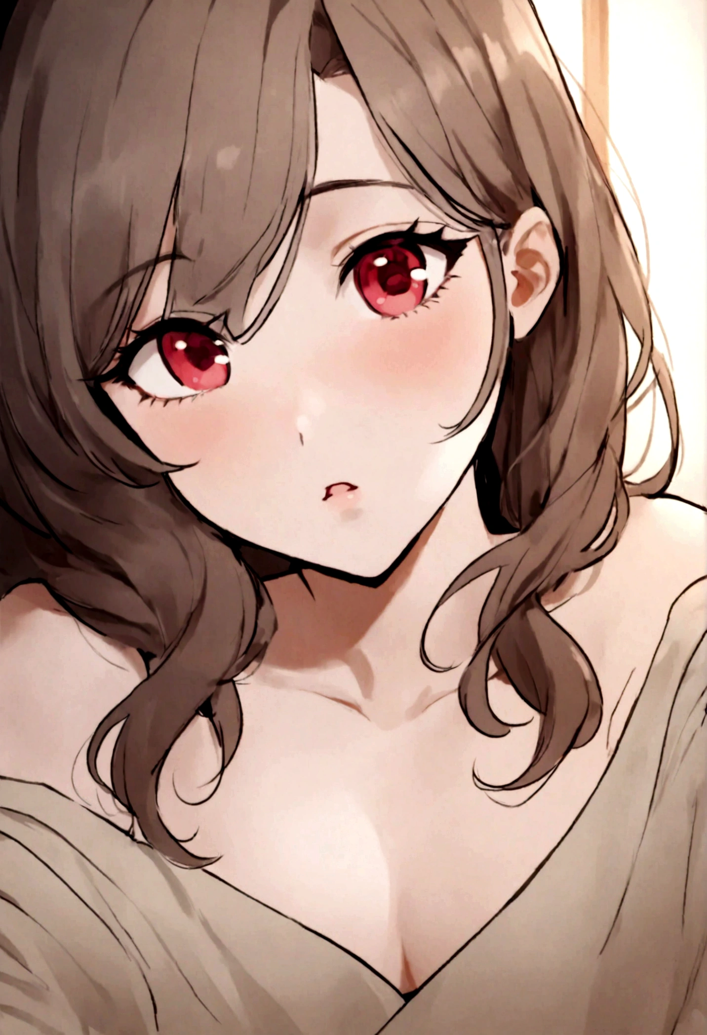 Femme arafée avec des vêtements noirs, fille sexy aux yeux marrons, Portrait de Sophie Mudd, cheveux bruns et grands yeux, selfie d&#39;une jeune femme, Yeux de chambre, violette myers, sans maquillage, maquillage naturel, regarder directement la caméra, visage avec artgram, maquillage subtil, superbe photo de tout le corps, dans la chambre, clivage