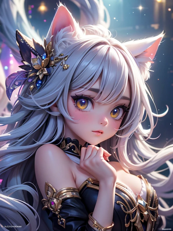 furry wolf, purple and white, white fur, shiny purple eyes, dress, magic powers