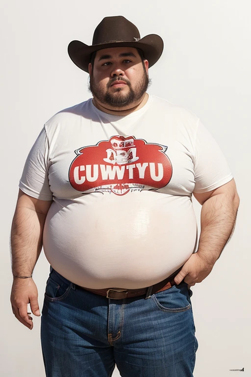 (High quality design vector style image, t-shirt print style, graphic art of cowboy outlaw on wanted white background realistic colors, american old west scene, vector image.),((( Personagem : Eduardo is plump, chubby, with extremely thick thighs, a large belly, fat, he is 56 years old, He's wearing gray sweatshirt shorts, camiseta preta aberta desabotoada com uma camiseta branca por dentro. He wears a watch, bracelet, lanyard around his neck., He is bearded, full beard, big voluminous beard, wears prescription glasses))). He is inside a bar drinking a glass of beer with his friends.