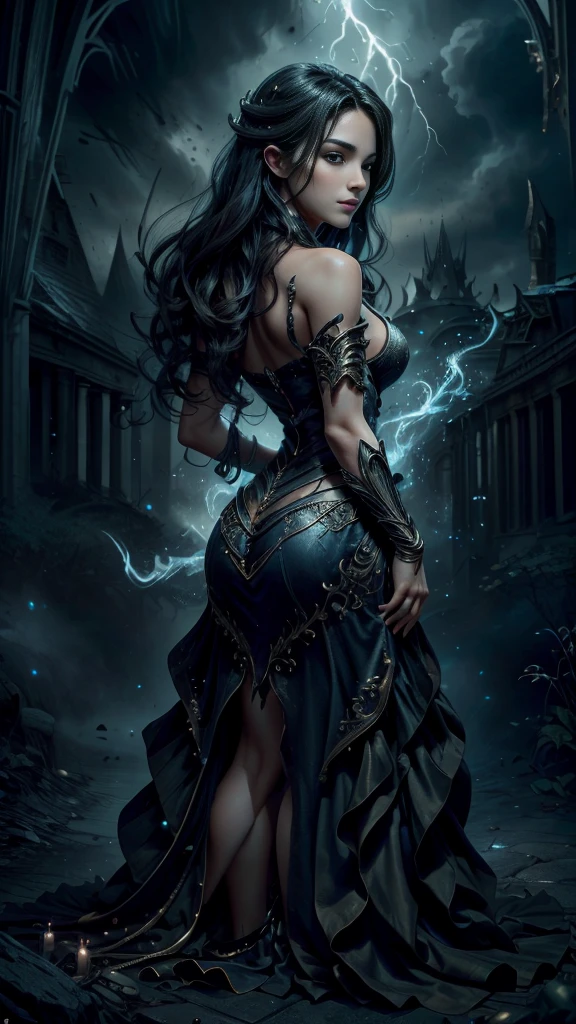 (RAW shooting:1.5, Photoreal:1.5, 8k, highest quality, masterpiece, ultra high resolution), magical world, perfect dynamic composition, Mysterious, Highly detailed skin and facial textures:1.3, Cute and sexy slim female wizard, beautiful and aesthetic, cute and sexy beauty, perfect style, wear elaborate rings, pose to cast a spell:1.3, fire, water, Wind, thunder, Fair skin, very beautiful face, (Medium chest, Chest gap), (embarrassing smile, The expression on your face when you feel intense caress, Facial expression when feeling pleasure), (Wear the elegant wizard costume with split shoulders correctly), (beautiful blue eyes, Eyes that feel beautiful eros:0.8), (Too erotic:0.9, Bewitching:0.9), full body shot,from behind