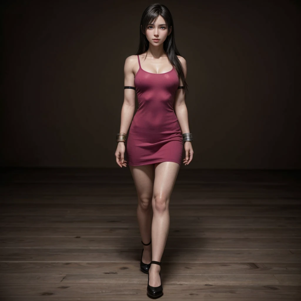 Tifa lockhart, (best quality,ultra-detailed,Realistic:1.37),beautiful detailed face,Perfect symmetry,perfectly shaped body,Perfect makeup,vivid colors,studio lighting