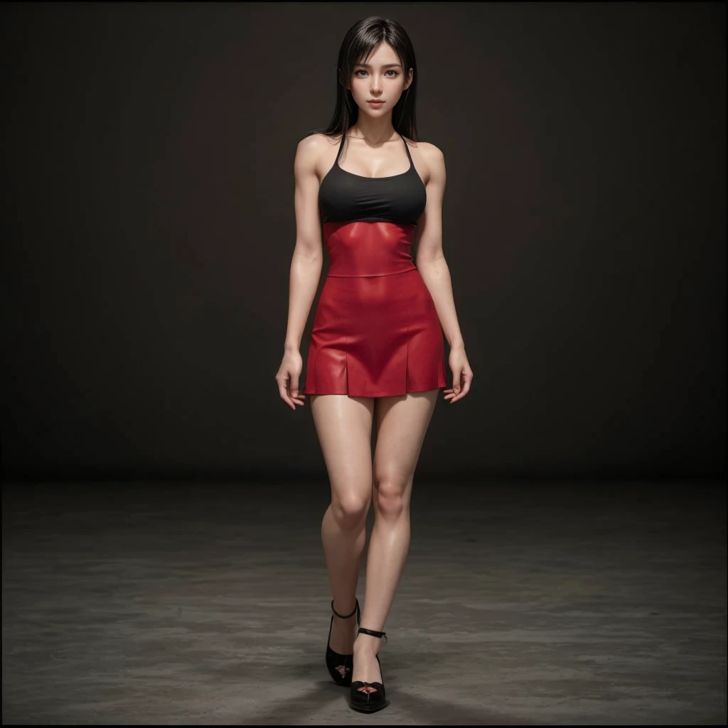 Tifa lockhart, (best quality,ultra-detailed,Realistic:1.37),beautiful detailed face,Perfect symmetry,perfectly shaped body,Perfect makeup,vivid colors,studio lighting
