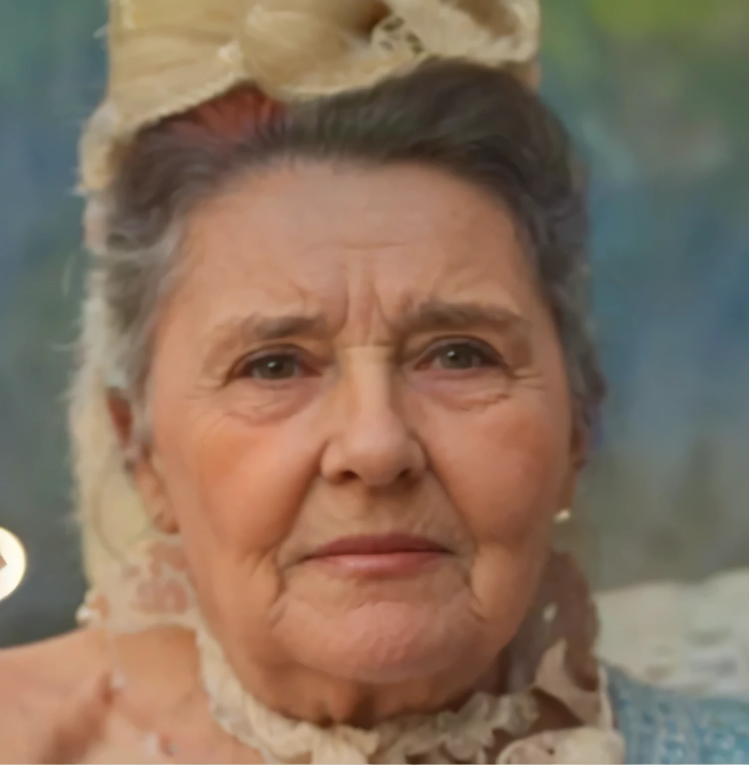 Mujer , He is 97 years old and has wrinkles on his forehead......., super old lady ,PELO RIZADO