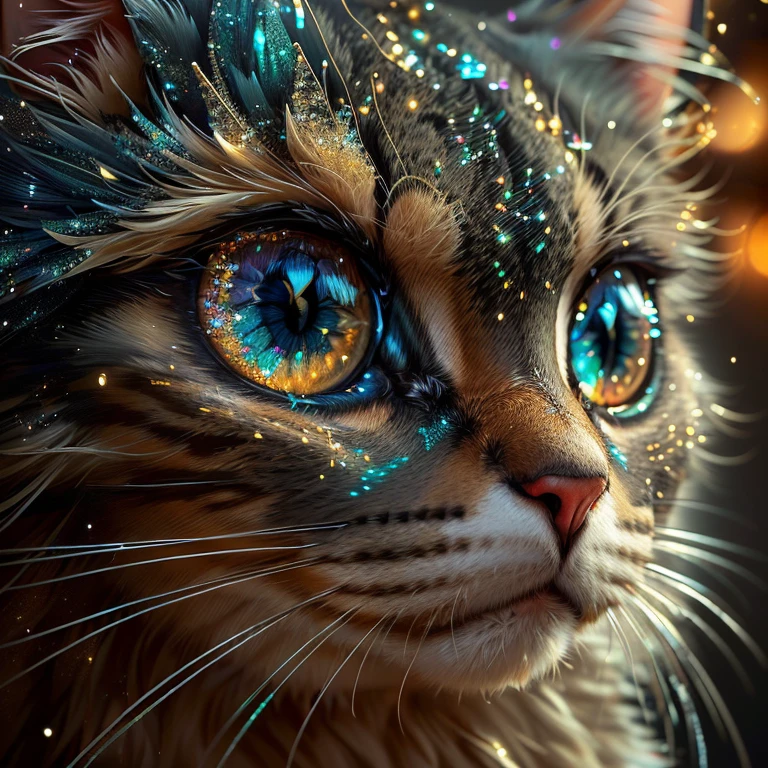 there is a cat with a lot of glitter on its face, 4k highly detailed digital art, highly detailed digital art, digital art. highly detailed, beautiful digital artwork, 4k detailed digital art, cute detailed digital art, highly detailed digital artwork, amazing detail digital art, ultra detailed digital art, ultra-detailed digital art, amazing digital art