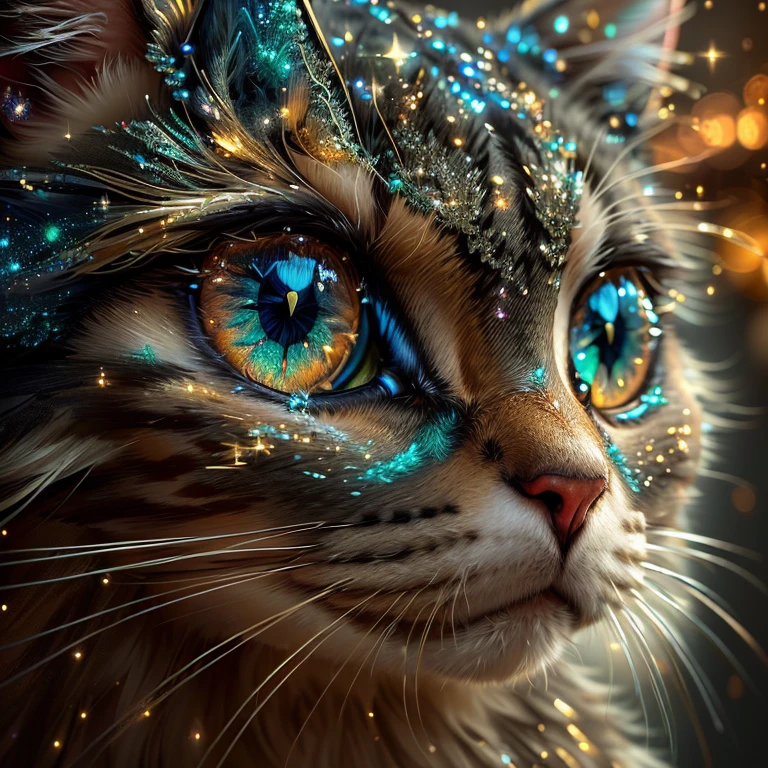 there is a cat with a lot of glitter on its face, 4k highly detailed digital art, highly detailed digital art, digital art. highly detailed, beautiful digital artwork, 4k detailed digital art, cute detailed digital art, highly detailed digital artwork, amazing detail digital art, ultra detailed digital art, ultra-detailed digital art, amazing digital art