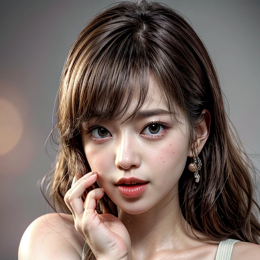 (highest quality,Super detailed,Physically Based Rendering:1.2), (RAW, Realistic, Photorealistic:1.37),Portraiture,Beautiful young woman with Delicate facial features,Soft lighting, ((Playfully licking finger with tongue, Gently placing a finger in the mouth)), (Close-up shot of sensual lips),Cheeks turn slightly red,A gentle and captivating gaze, cute BabyLike finger . Studio gray background, Light Particles, many blurred colorful Lights (dazzling bokeH) . BREAK . (((NOGIZAKA face variations))) Extremely Detailed very KAWAII face variations, elaborate detailed Eyes with (sparkling highlights:1.2), (Voluminous long eyelashes:0.9)、Glossy RED Lips with beautiful details, Coquettish tongue, Rosy cheeks, Radiant PearlSkin with clear transparency, (Natural:0.7) Detailed FlawlessSkin with glowing DowneyHair . { (Dynamic LifeLike expressions) | :d) }, (large eyes:-1) . mouth_hold