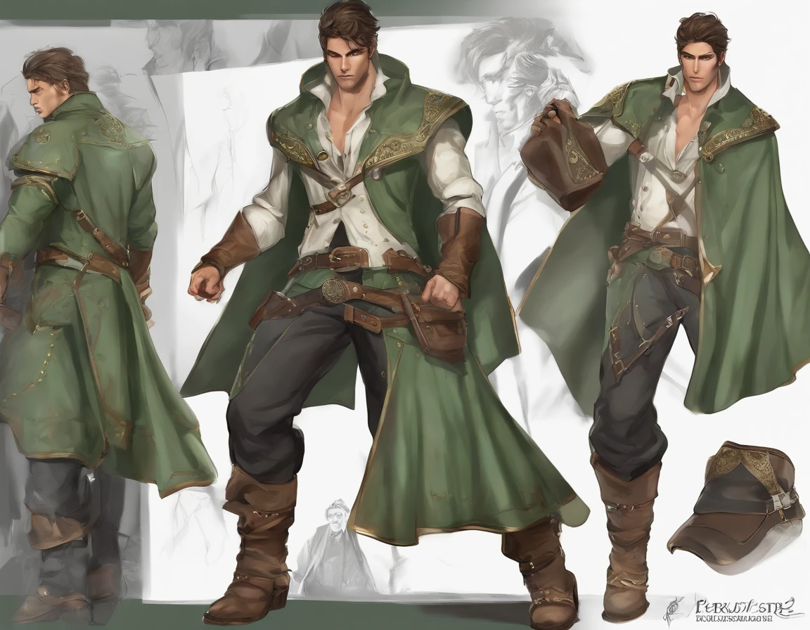 personaje ANIME hombre, cuerpo completo, de pie, fuerte, Cabello largo y negro, ((design sketches)), (obra maestra), extremadamente detallado, (reserved original design), (Poses aleatorias), Leader, (unique accessories), (ropa, chaleco verde, vaqueros), piel blanca, (cara barbuda) retocado profesionalmente, Fondo blanco, (male: 1.1) Artes marciales, parkour (pantalones vaqueros r: 0.8), (sucio: 1.1), (movimiento: 0.8), (joven: 1.3), (pique: 0.6) (concepto de colina silenciosa) (concepto de mal residente)
