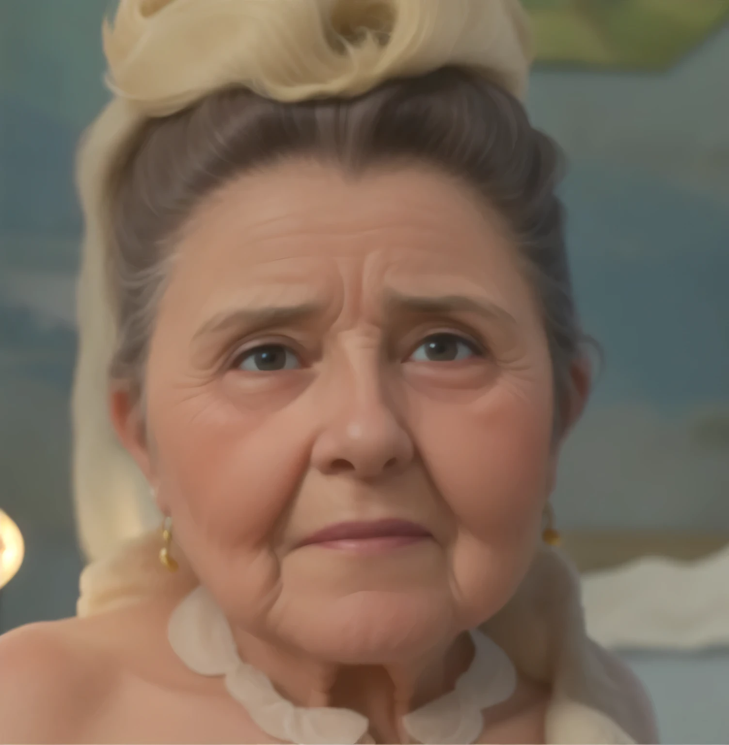 Mujer , He is 97 years old and has wrinkles on his forehead..., super old lady ,pelo crespo