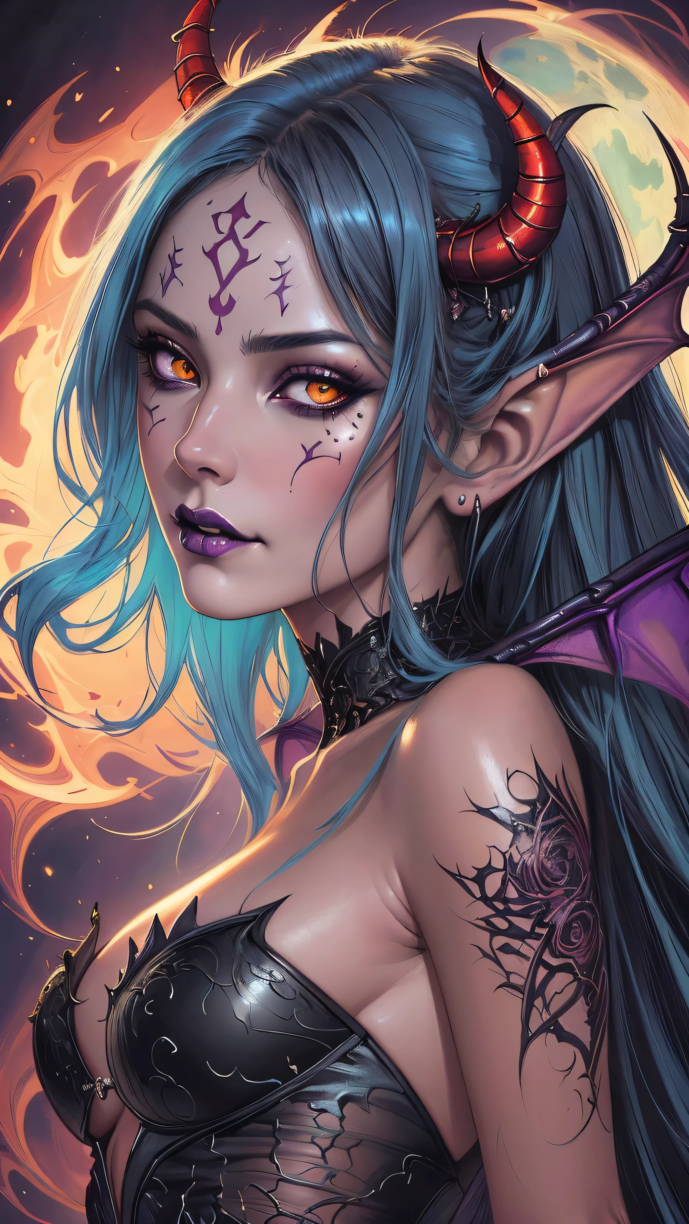 Stunningly gorgeous beautiful perfect hr giger tattooed sexy seductive demonic girl, perfect face, hyper detailed neon sapphire eyes, large breasts, full body view, nude