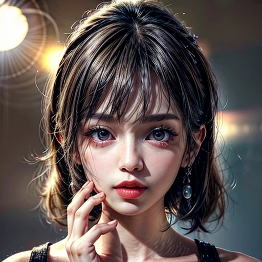 (highest quality,Super detailed,Physically Based Rendering:1.2), (RAW, Realistic, Photorealistic:1.37),Portraiture,Beautiful young woman with Delicate facial features,Soft lighting, ((Playfully licking finger with tongue, Gently placing a finger in the mouth)), (Close-up shot of sensual lips),Cheeks turn slightly red,A gentle and captivating gaze, cute BabyLike finger . Studio gray background, Light Particles, many blurred colorful Lights (dazzling bokeH) . BREAK . (((NOGIZAKA face variations))) Extremely Detailed very KAWAII face variations, elaborate detailed Eyes with (sparkling highlights:1.2), (Voluminous long eyelashes:0.9)、Glossy RED Lips with beautiful details, Coquettish tongue, Rosy cheeks, Radiant PearlSkin with clear transparency, (Natural:0.7) Detailed FlawlessSkin with glowing DowneyHair . { (Dynamic LifeLike expressions) | :d) }, (large eyes:-1) . mouth_hold