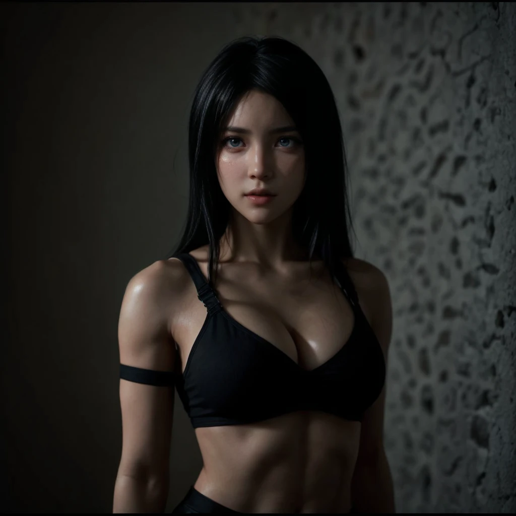 Tifa lockhart, (best quality,ultra-detailed,Realistic:1.37),beautiful detailed face,Perfect symmetry,perfectly shaped body,Perfect makeup,vivid colors,studio lighting