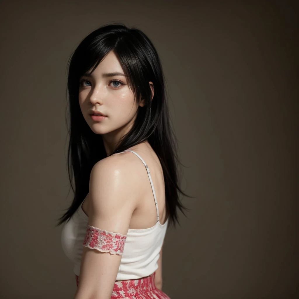 Tifa lockhart, (best quality,ultra-detailed,Realistic:1.37),beautiful detailed face,Perfect symmetry,perfectly shaped body,Perfect makeup,vivid colors,studio lighting